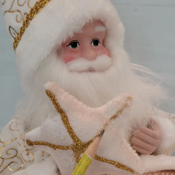 Coastal Nautical Mermaid Santa Shelf Sitter Christmas Holiday Gold Merman Lux - Picture 3 of 10